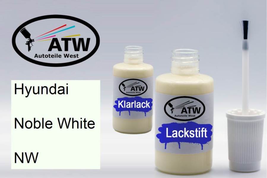 Hyundai, Noble White, NW: 20ml Lackstift + 20ml Klarlack - Set, von ATW Autoteile West.